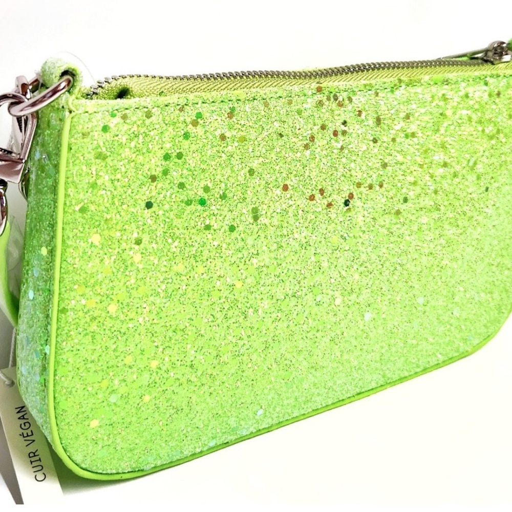 Kimchi Blue Glitter Shoulder Tote Bag Lime Green Holographic Vegan Leather NWT